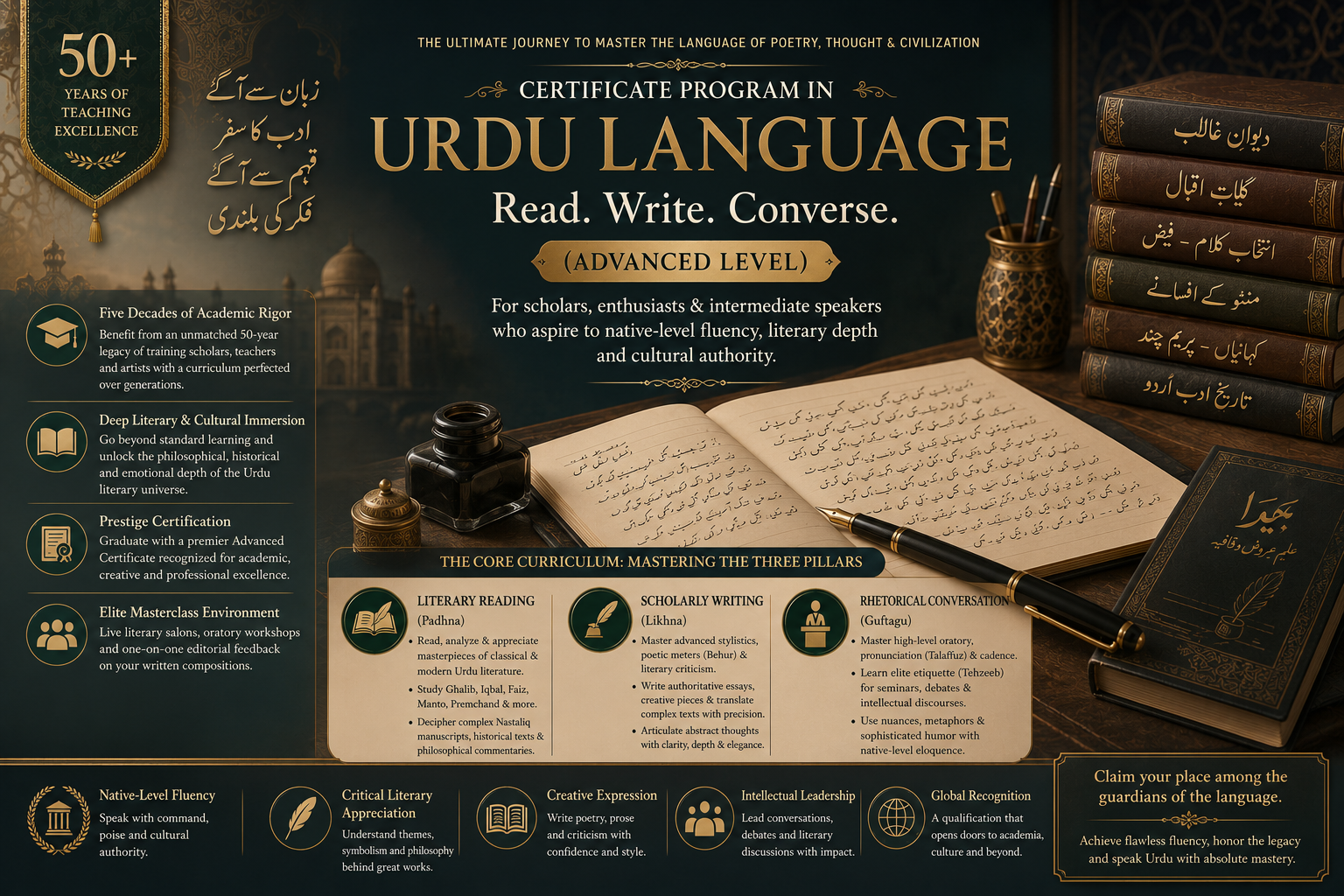 Certificate Program in Urdu Language . Read. Write . Converse Advanced